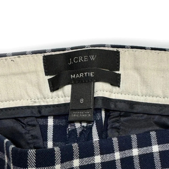 {J. Crew} "Martie" Navy Blue White Gingham Straight Leg Trousers Dress Pants - Picture 5 of 7